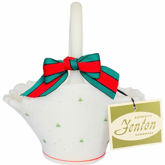 Fenton Glass 95th Anniversary Hand Painted Jolly Snowman  Fenton Christmas basket glass signed decor holiday main image 1