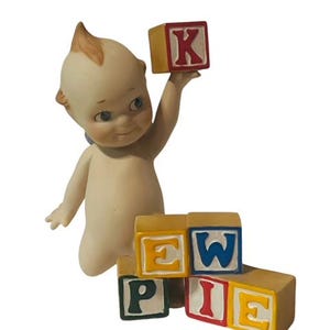 Franklin Mint Kewpie Figurine vtg Porcelain Angel Cherub Sculpture Jesco Blocks