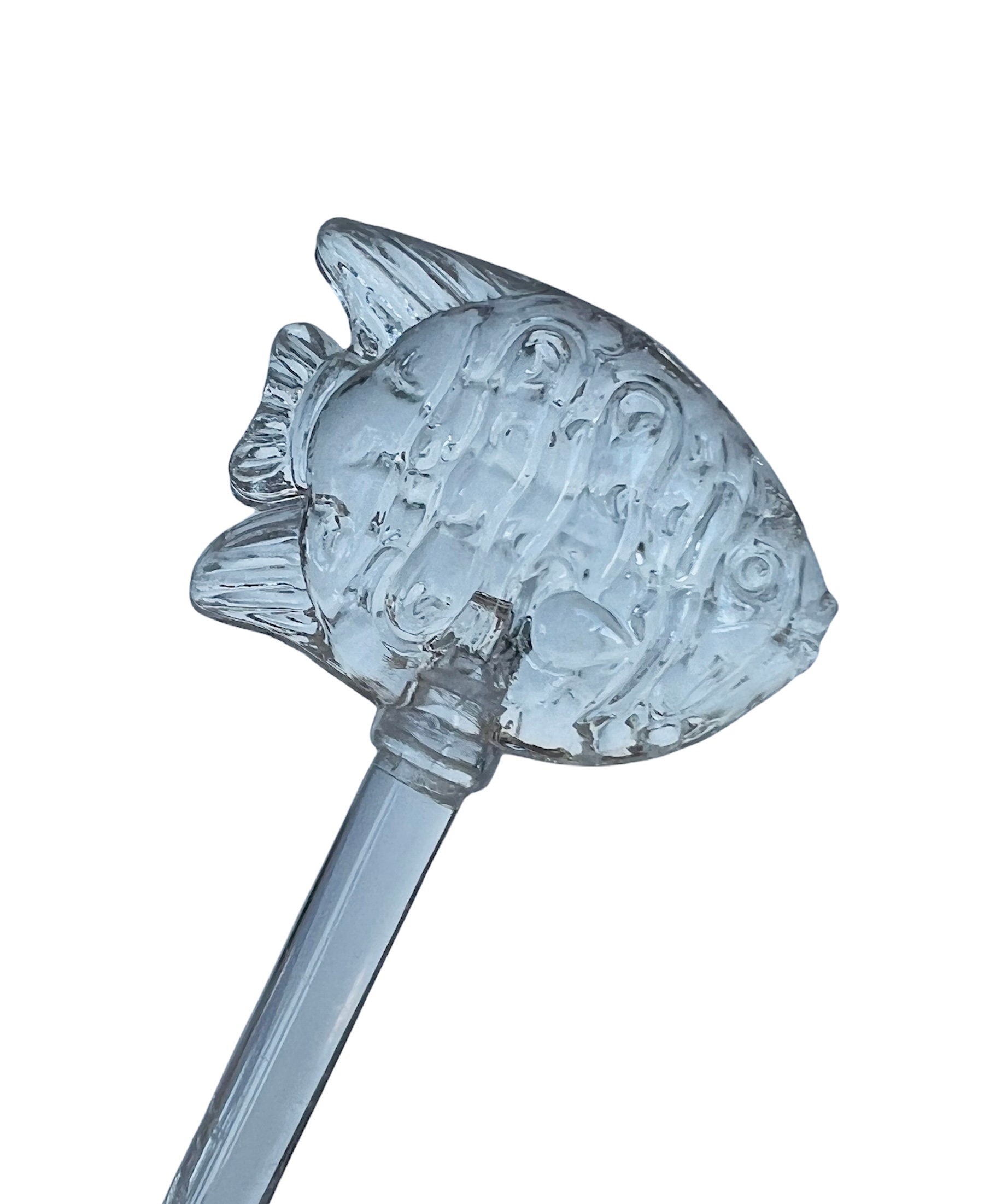 SWIZZLE STIR STICK vintage airline airport airplane collectible vtg plane bar drink cocktail anthropomorphic Glass Tiki Fish Clear white