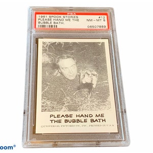 Horror Universal Monsters Karloff Legosi Trading Card Vintage 1963 Leaf Spook Stories PSA 8 Quicksand #12 Quick Sand Bubble Bath
