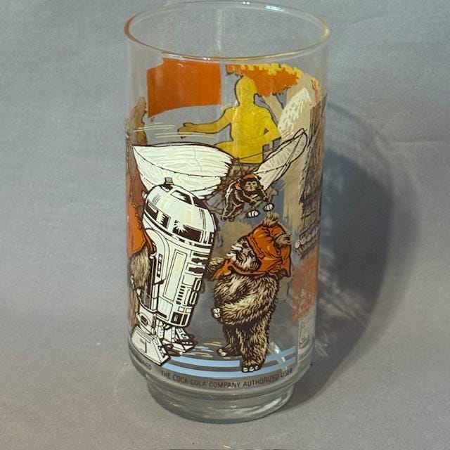 Vintage Star Wars Glass Cup Mug Burger King 1983 Ewok Village R2D2