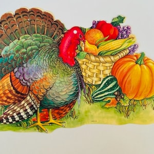 Thanksgiving School Wall Decor vtg Antieke jaren 1960 teken ephemera Turkije mand mcm BC2