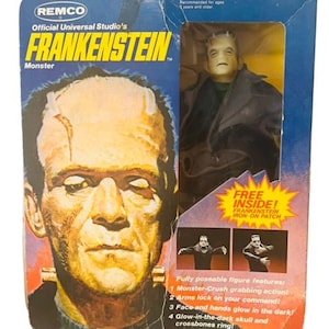 Remco Universal Monsters Frankenstein Figure Glow Dark Karloff 1980 Box Ring Vtg BMC6