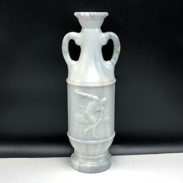 MARBLE LIQUOR BOTTLE D334 vintage decanter olympics gray white discus disc greece colosseum vase statue sculpture decanter swirl athlete