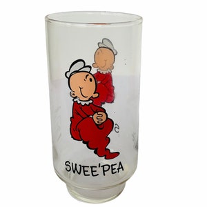 Popeye Swee Pea Drinking glass Cup Mug 1975 Coca Cola Kollect Collect set Coke advertising Wimply Olive Oil Bluto