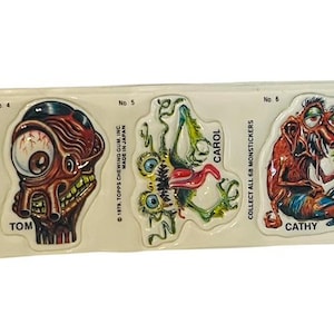 Topps Gum 1979 Monster Puffy Adesivos Decalque Vtg Halloween Horror Japão Tom Carol