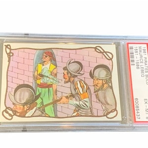 Carta comercial de piratas vintage classificada PSA 6 Maurice Lebeq 1961 Bold 1551-1566 pendurado canhão de laço navio #43 tapa-olho efêmera conquistador