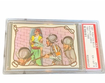 Piratas Tarjeta Coleccionable Vintage Graded PSA 6 Maurice Lebeq 1961 Bold 1551-1566 hanging noose cannon ship #43 eye patch ephemera conquistador