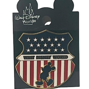 Disney World Vtg Pinback Anstecknadel Souvenir Micky Maus Amerikanische Flagge Schild