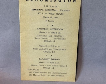 Vintage basket souvenirprogram tryckt annons 1952 Bloomington Garfield Albany