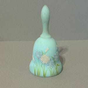 Vintage Fenton Bell Signed Baby Blue Bonnet Flower Dinner Glass Gift Figurine