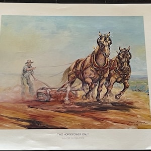 Ben Cooper Western Art Cowboy Animal Print Decor 14X11 Two Horsepower Only plow BC3