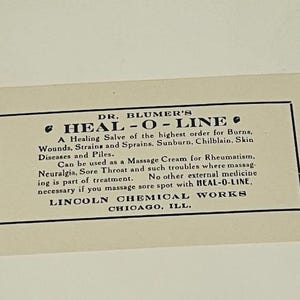 Etichetta pubblicitaria farmacia farmacia farmacia farmacia Vtg Heal O Line Chicago Dr Blumers IL