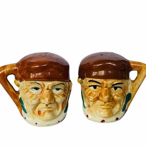 SALT PEPPER SHAKERS figurals vintage collectible kitchen decor porcelain figurines toby mug cup jug style England mm