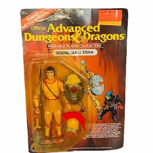 Junger männlicher Titan Dungeons Dragons Actionfigur LJN Spielzeug vtg D&D Moc versiegelter Speer BMC1