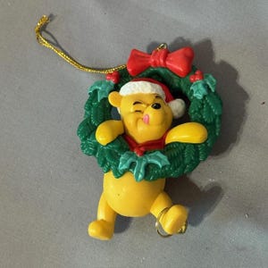 Vintage Winnie Pooh Christmas Ornament Disney Figurine Eeyore Tigger Wreath