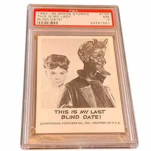 Horror Universal Monsters Trading Card Vintage 1963 Leaf Spook Stories Graded PSA 7 Blind Date #134 Duivelstandbeeld vrouw meisje