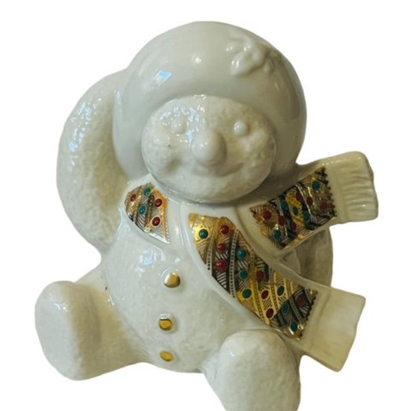 Lenox Jewels Snowman Figurine Porcelain Frosty Holiday Christmas Scarf Gift Vtg