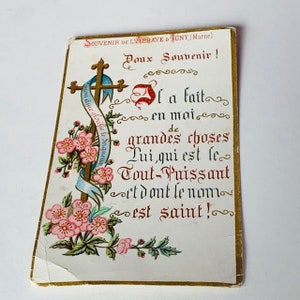 HOLY PRAYER CARD antique vintage paper ephemera collectible church gift decor Christian Catholic Jesus Christ 1942 France L&#39;abbaye D&#39;igny