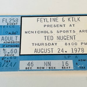 Ted Nugent Rock Konzert Ticket Stub Pop Memorabilia Musik Heavy Metal Ephemera Sammlerstück vintage 1978 Denver Colorado Mcnichols arena CO