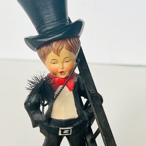 Black Forest Wood Carved Chimney Sweep Figurine Sculpture Ladder West Germany deals W