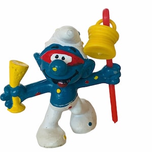 VINTAGE SMURFS TOY retro pop culture action figure collectible miniature rubber West Germany Bully Peyo Schleich Brainy Brainey New Years