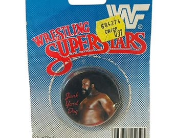 Junkyard Dog Button Pin Pinback WWF Wrestling Superstar Figure SEALED WWE 1985