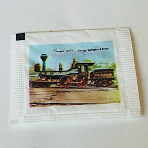 Holly Sugar Packet Train Locomotive engine Railroad sign paper ephemera Lionel advertising vintage memorabilia 1960 Chicago Burlington