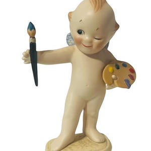 Franklin Mint Kewpie Figurine vtg Porcelain Angel Cherub Sculpture Jesco Painter