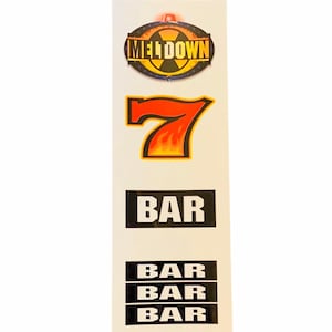 SLOT MACHINE MEMORABILIA Casino replacement part accessory plastic roll up sign decor poker room man cave Gaming Reel Meltdown Bar 7s BMC5