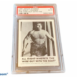 Horror Universal Monsters Trading Card Vintage 1963 Leaf Spook Stories Clasificado PSA 5 vtg #9 Cavernícola sabio hombre de las cavernas de jabón