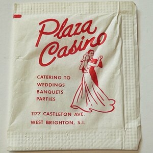 Domino sugar packet 1960s advertising restaurant Plaza Casino West Brighton vtg