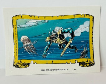 Pegatina de tarjeta coleccionable de Masters of Universe de 1984, rompecabezas de Mattel, calcomanía de He-Man, Mer-Man