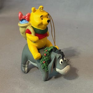 Vintage Winnie Pooh Christmas Ornament Disney Figurine Eeyore Riding