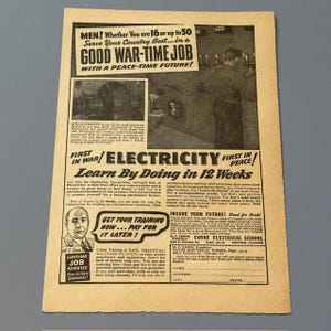 Vintage Print Ad 1943 Advertising WW2 WWII Adventure Magazine War Electricity US 9X6