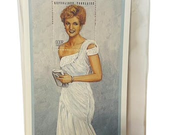 princess diana white chiffon evening dress stamp Princess Diana Commemorative Sheets of Stamps | Set of 2 | Limited Edition Stamps | Diana Chiffon Evening Dress Stamp | FREE SHIPPING to US