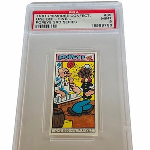Popeye Sailor Man Trading Card Primrose Sweets Candy Engeland 1961 vintage Olive Oyl Swee Pea Wimpy Brutus Oscar #39 beoordeeld PSA 9 Bee Hive