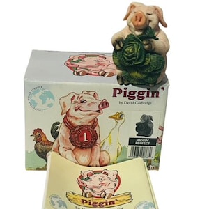 Pig Figurine Anthropomorphic Corbridge Piglet Flambro Piggin BOX Perfect Lettuce