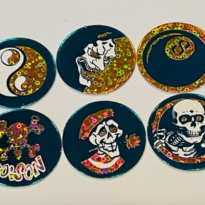 Skater Pogs lot Slammer Milk Cap game vtg skull skeleton retro punk grunge lips