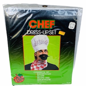 Halloween Costume Mask Vtg decoration RARE Ben Cooper plastic collectible sealed Chef dress up Baker Cook beard scarf hat BC2