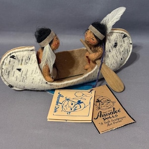 Vintage Annalee Doll Native Kids Canoeing Native Limited Edition RARE Tags Canoe