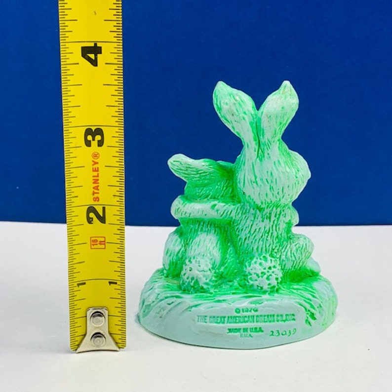 BUNNY RABBIT FIGURINE 1976 Great American dream collectible easter green 23039 usa made sculpture gift Loving you what I do best