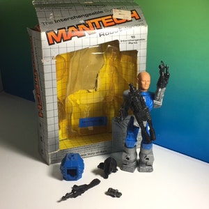 1983 REMCO MANTECH LASERTECH robot warriors vintage action figure complete original box blue bald space toy sci fi transformer BMC6