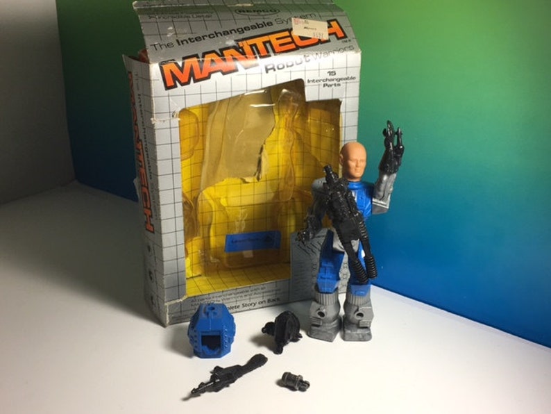 1983 REMCO MANTECH LASERTECH robot warriors vintage action figure complete original box blue bald space toy sci fi transformer