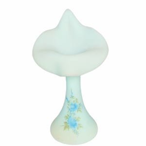 FENTON ART GLASS vase wave crest basket milk blue flower floral burmese spanish vine signed figurine sculpture decor gift vintage mcm