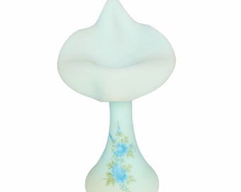 フェントン アート ガラス 花瓶 波紋 バスケット ミルク ブルー 花 花柄 ビルマ スペイン ブドウ サイン入り 置物 彫刻 装飾 ギフト ヴィンテージ MCM