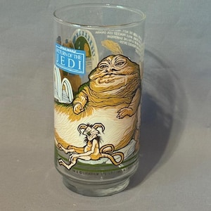 Tazza in vetro vintage Star Wars Burger King 1983 Jabba Hutt Principessa Leia Rebo