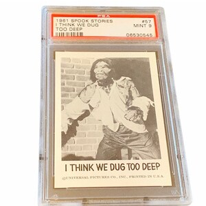 Horror Universal Monsters Trading Card Vintage 1963 Leaf Spook Stories Graded PSA 9 vtg #57 Caveman heeft te diep gegraven grotmens