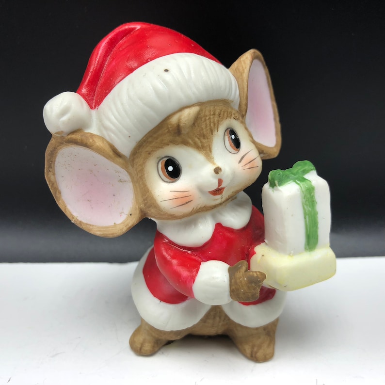 CHRISTMAS MOUSE FIGURINE vintage 1980s homco statue sculpture Etsy