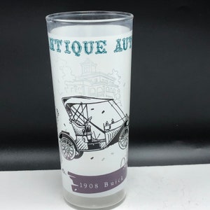 ANTIQUE AUTOS GLASS vintage automobilia autocofesores de camiones taza taza de cristalería hombre cueva bar 1908 Buick croquet cricket